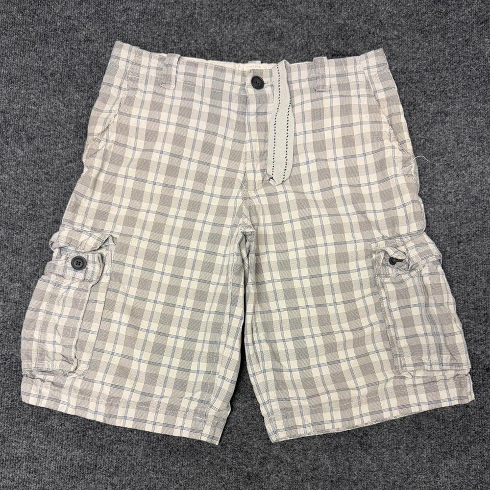 Aeropostale Mens Plaid Cargo Shorts White Black Grey Y2K 28 Waist